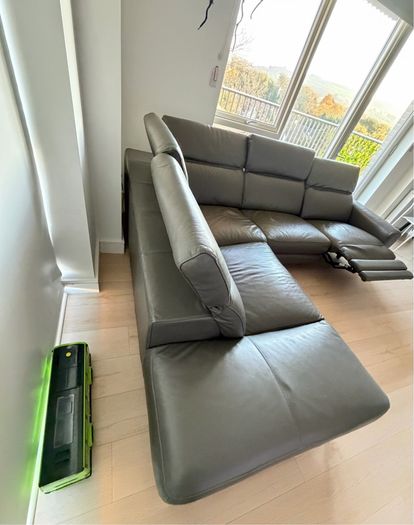 Grey Leather RHF Corner Chaise with Electric Recliner - Vancouver from EZ living (NO Delivery!)