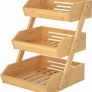 3-Tier Bamboo Fruit Basket Bowl Holder, Bread Vegetables Storage Stand for Kitchen Countertop, Snacks Rack in Home Kitchen and Office Image 3