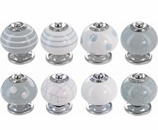 Grey and White Handmade Assorted Designs Ceramic Door Knobs, Vintage, Shabby Chic, Interior Furniture, Cabinet Cupboard Wardrobe Drawers Pulls Handles (8-Pack)