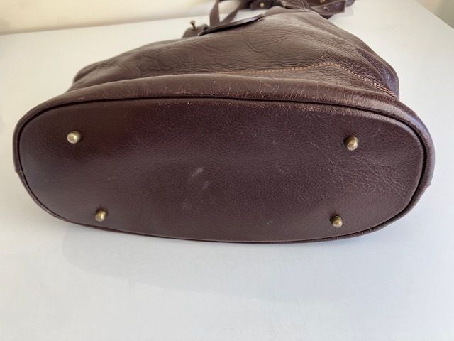 Vintage French Large Dark Brown Leather Bucket Bag