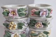 Six Vintage Floral Octagon Porcelain Napkin Rings
