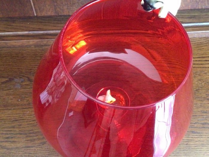 Vintage 1960s Large Red Art  Glass Balloon Brandy Glass Vase with Cat And Mouse