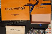 Louis Vuitton X Takashi Murakami Collection Key Pouch Cle in Black Background with Multicolour Logo