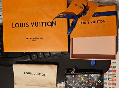 Louis Vuitton X Takashi Murakami Collection Key Pouch Cle in Black Background with Multicolour Logo