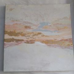 Canvas print, white with gold and pinks