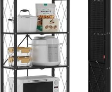 Folding Storage Shelves,4 Tiers Metal Shelving Units for Storage 61x116x28 CM, Corner Kitchen Shelves on Wheels,Pantry Shelves,Bookcase for Living room Black