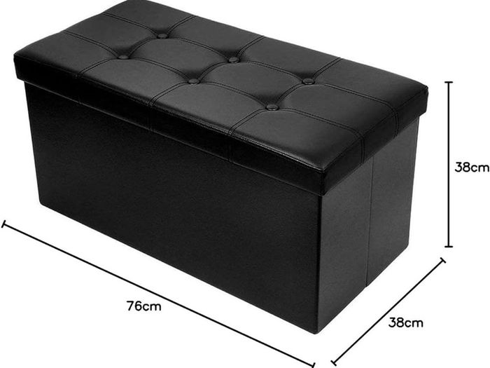 MULTIPLE COLOURS AVAILABLE Folding Ottoman Bench Storage Box with Lid, Large Storage Seat Faux Leather Footstool Toy Storage Box, Black, 76 x 38 x 38 cm