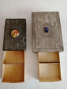 Vintage French Hand Crafted Lead and Ceramic Match Boxes x 2