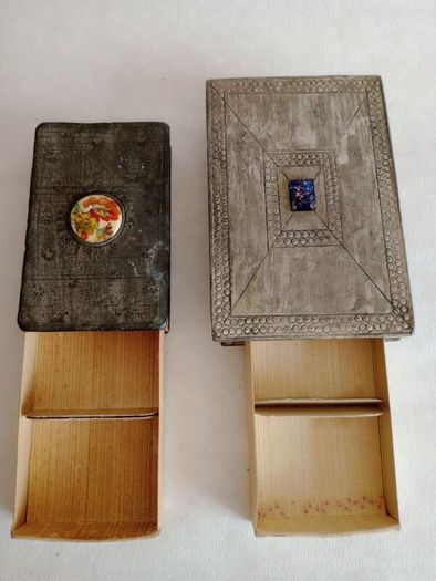Vintage French Hand Crafted Lead and Ceramic Match Boxes x 2