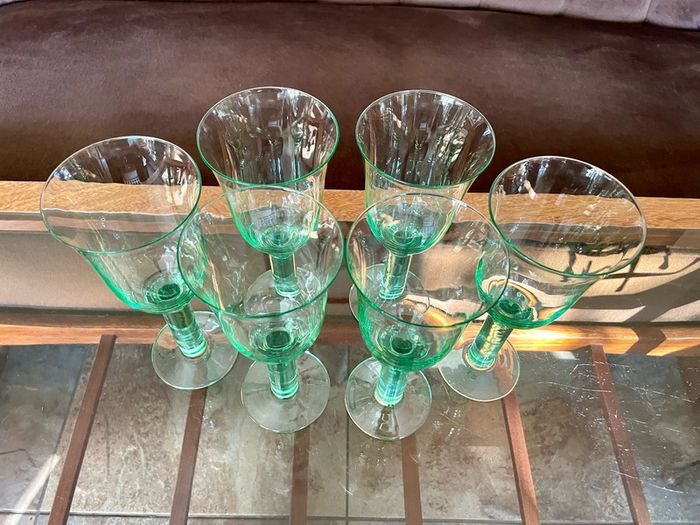 Tall Vintage Artisan Green Wine Water Glasses Sweden 1990s