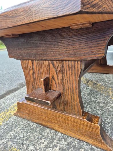 Solid Oak Rustic Coffee Table - Trestle Base