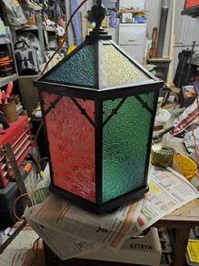 Large old metal and glass lampshades