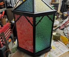 Large old metal and glass lampshades