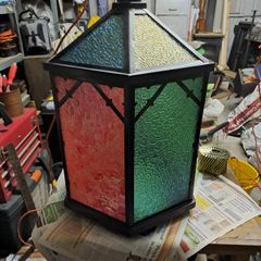 Large old metal and glass lampshades