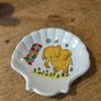 vintage ceramic cup and matching shell-shaped dish set featuring  cartoon yellow elephant "Sunny Funnies" Image 4
