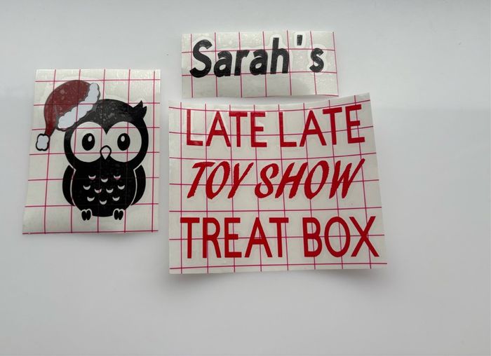 Late Late Toy Show Treat Box adhesive vinyl sticker
