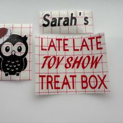 Late Late Toy Show Treat Box adhesive vinyl sticker