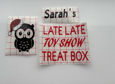 Late Late Toy Show Treat Box adhesive vinyl sticker