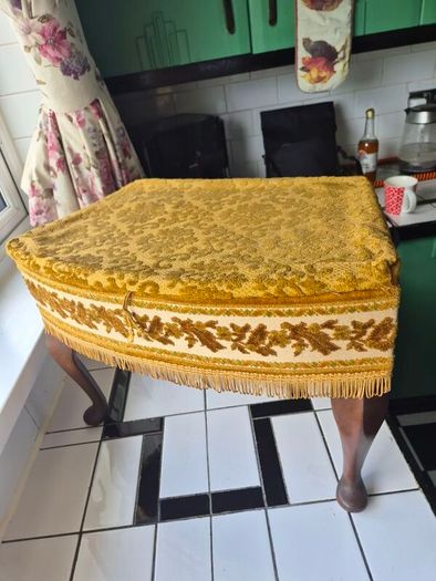 Vintage MidCentury 1950s Tapestry sewing box foorstool