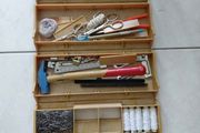 Vintage Rolykit storage box full with useful pieces plus books