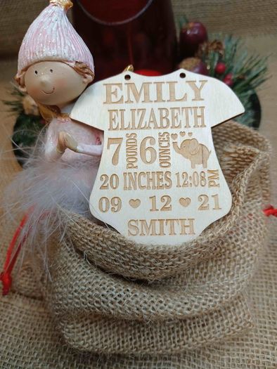 Baby Custom First Christmas Ornament Baby's Bodysuit Shape Birth Stat Ornament Baby Shower Gift Xmass gift
