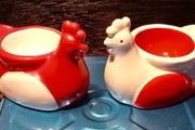 Pair Of Red And White Chicken Egg Holders. Collection Or Buyer Pays Post.