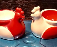 Pair Of Red And White Chicken Egg Holders. Collection Or Buyer Pays Post.