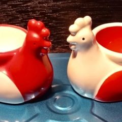 Pair Of Red And White Chicken Egg Holders. Collection Or Buyer Pays Post.