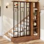 120cm Modern Wood & Metal Room Divider with Shelves, Freestanding Privacy Screen, Brown & Black, for Living Room, Office & Entryway Image 6