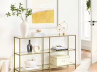 main image for ad LARGE GOLD  GLASS CONSOLE TABLE   130 x 30 x 73 cm  hallway table, 3 levels, side table, tempered glass shelves metal frame, modern, for hallway, living room, bedroom, gold-coloured