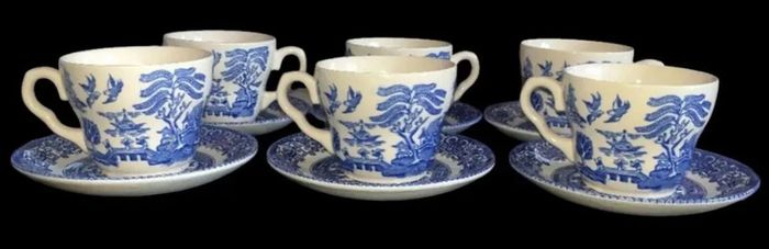 Vintage English Ironstone "Old Willow" Tea Set