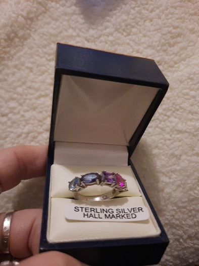 sterling silver multi coloured stone ring