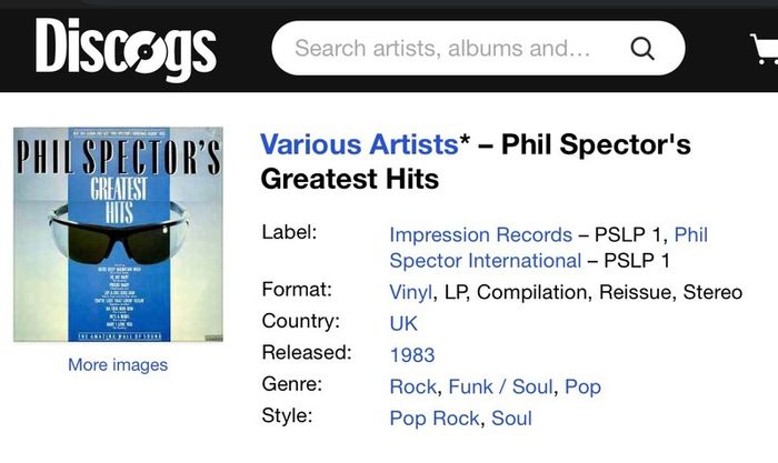 Phil Spector's Greatest Hits feat Various Artists vinyl 1983 very good
