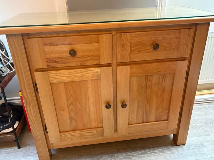 Solid Ash sideboard with toughened glass top