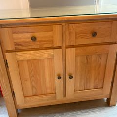 Solid Ash sideboard with toughened glass top