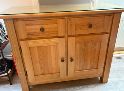 Solid Ash sideboard with toughened glass top