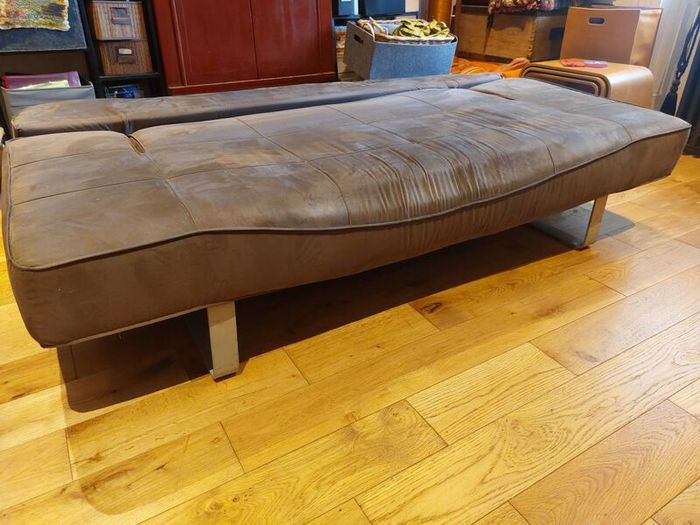 Sofa-bed, light brown, suede feel