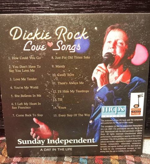 2007. Dickie Rock. Love Songs CD.
