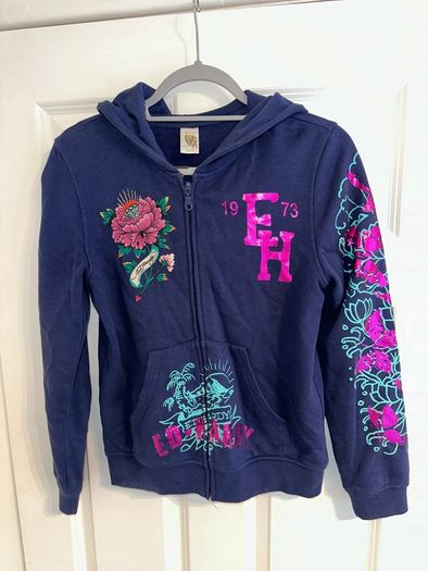 Ed Hardy Girls Navy Zip Hoodie - Size Large