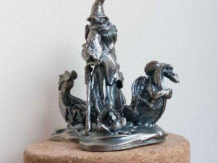 Metal Figure With Crystal - The Wizard Of The Lake
