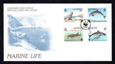 1990 Guernsey World Wildlife Fund (WWF): Marine Life Commemorative Stamps First Day Cover (FDC)