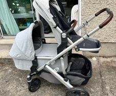 UPPAbaby Vista V2 Double Stroller Bundle: Main Seat, Bassinet, Rain Covers & Adapters