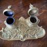Rare DEPOSE antique brass double inkwell with dragon detail Image 3