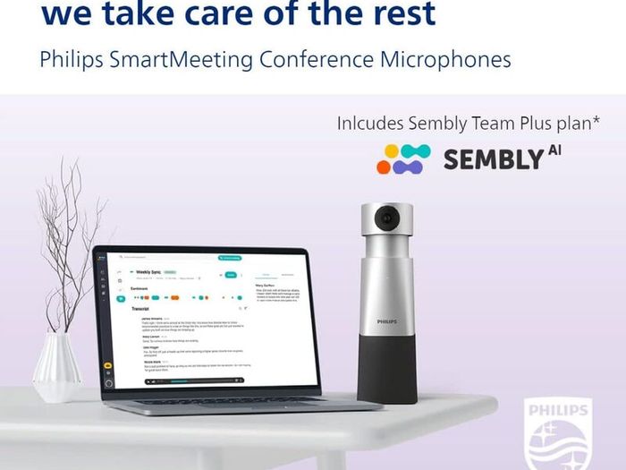 Philips Smart Meeting 4K Audio and Video Conferencing Solution with Sembly AI meeting assistant, creation of summaries, minutes and to-do-lists