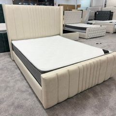 Indiana Panel Wingback Bed Frame With Mattress Opt