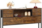 King Size Bed Headboard with Storage, Freestanding Headboard with 4 Fabric Drawers &amp; Shelves, Adjustable Bed Frame Connectors, Bedroom Bookcase Headboard