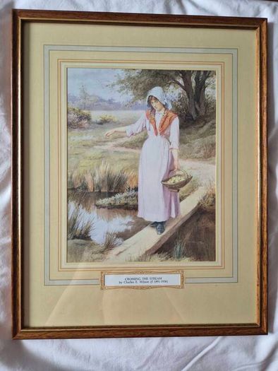 Set of 4 Vintage Charles E. Wilson Framed Art Prints - Idyllic British Country Life Scenes