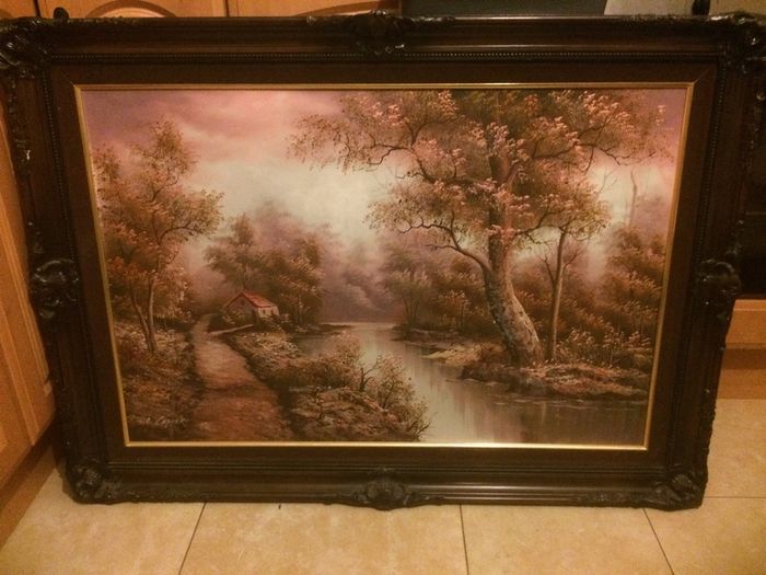 Large aryclic painting on canvas signed