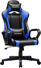 Gaming Chair, Desk Chair, Computer Chair, Office Chair, Removable Headrest, Lumbar Cushion, Height-Adjustable, Rocker Function, Maximum Load 150 kg, Ergonomic, Black-Blue