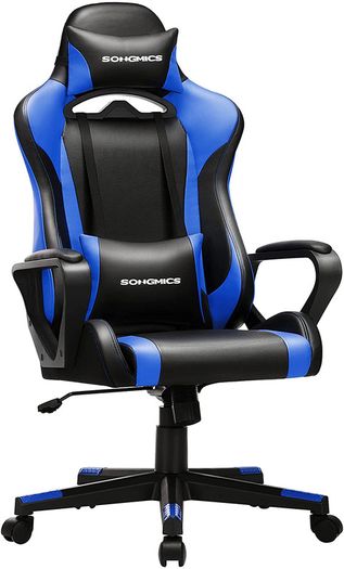 Gaming Chair, Desk Chair, Computer Chair, Office Chair, Removable Headrest, Lumbar Cushion, Height-Adjustable, Rocker Function, Maximum Load 150 kg, Ergonomic, Black-Blue
